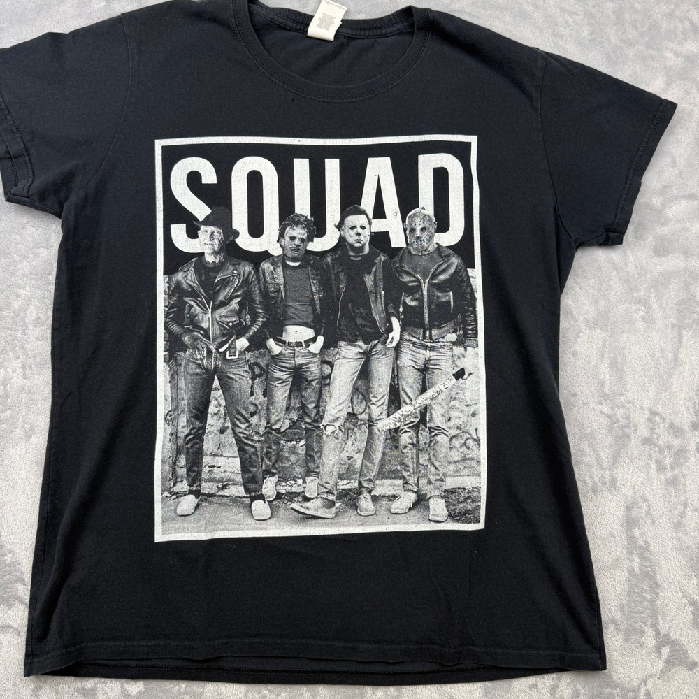 Squad Freddy Kruger Mike Myers‎ Jason Leatherface Gildan Heavy T-Shirt Black XL